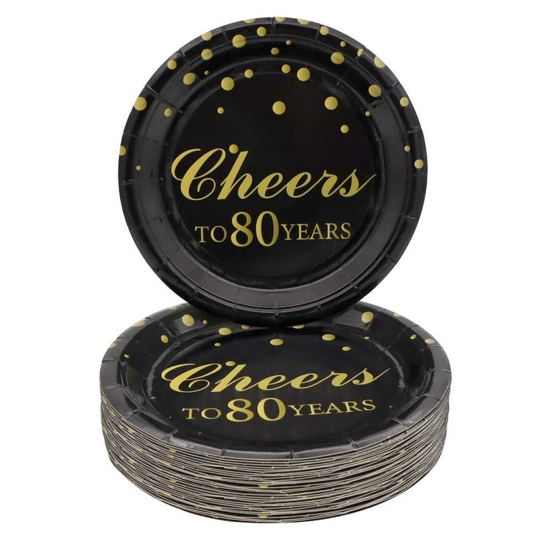 Pandecor 80th Birthday Party Supplies,50 PCS Cheers to 80 Years Disposable 7 Inch Paper Plates Dessert Plates for 80 Years Anniversary Party - Image 1